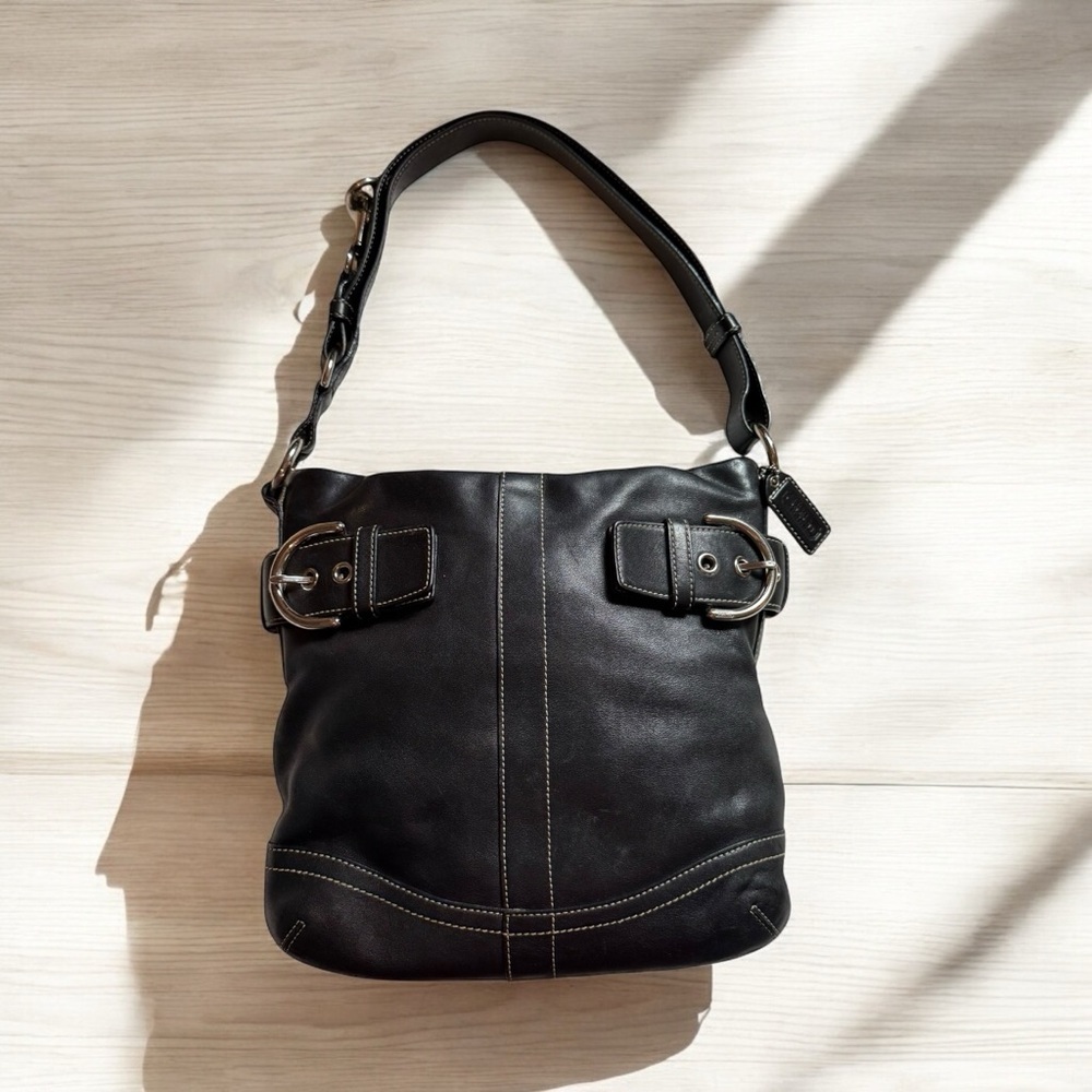 VINTAGE COACH SOHO BLACK LEATHER BUCKLE HOBO BAG STYLE 1452 - MADE IN 2005